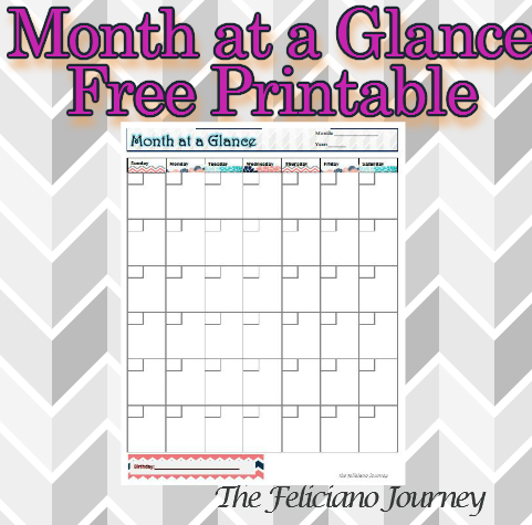 Month at a Glance Free Printable