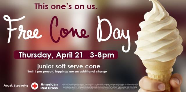 Carvel: FREE CONE DAY Today only