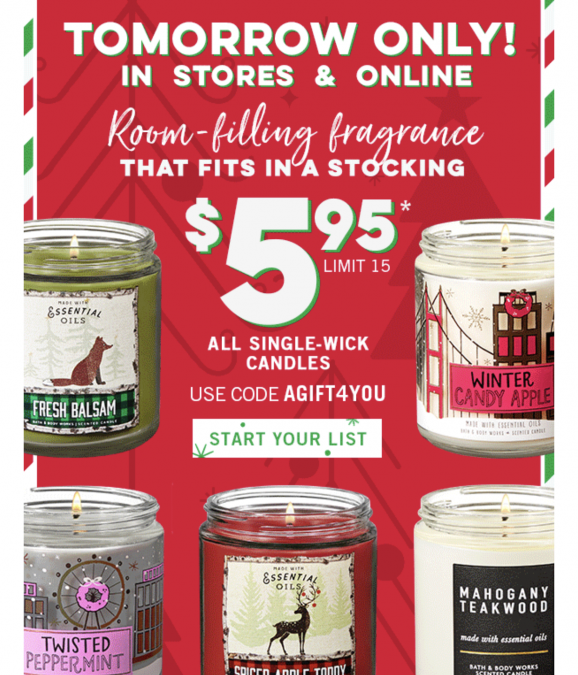 Bath & Body Works Single Wick Candles $5.95 (today only)